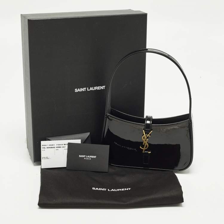 Pre Owned Saint Laurent LE 5 À 7 Mini Black Patent Leather Hobo