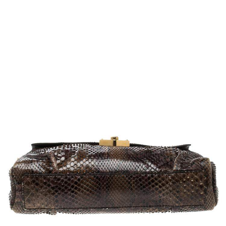 Pre Owned Yves Saint Laurent Brown Python Shoulder Bag
