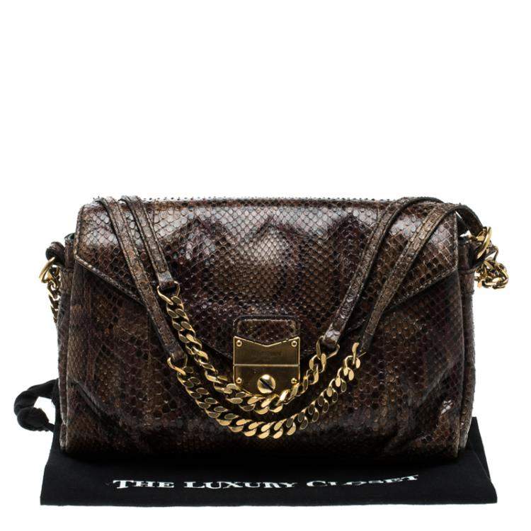 Pre Owned Yves Saint Laurent Brown Python Shoulder Bag