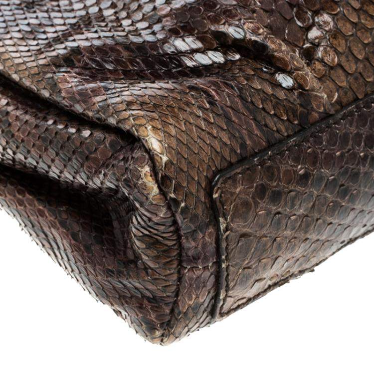 Pre Owned Yves Saint Laurent Brown Python Shoulder Bag