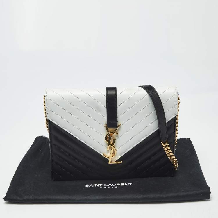مملوكة مسبقًا Saint Laurent Envelope Black/White Matelassé Leather Chain Shoulder Bag