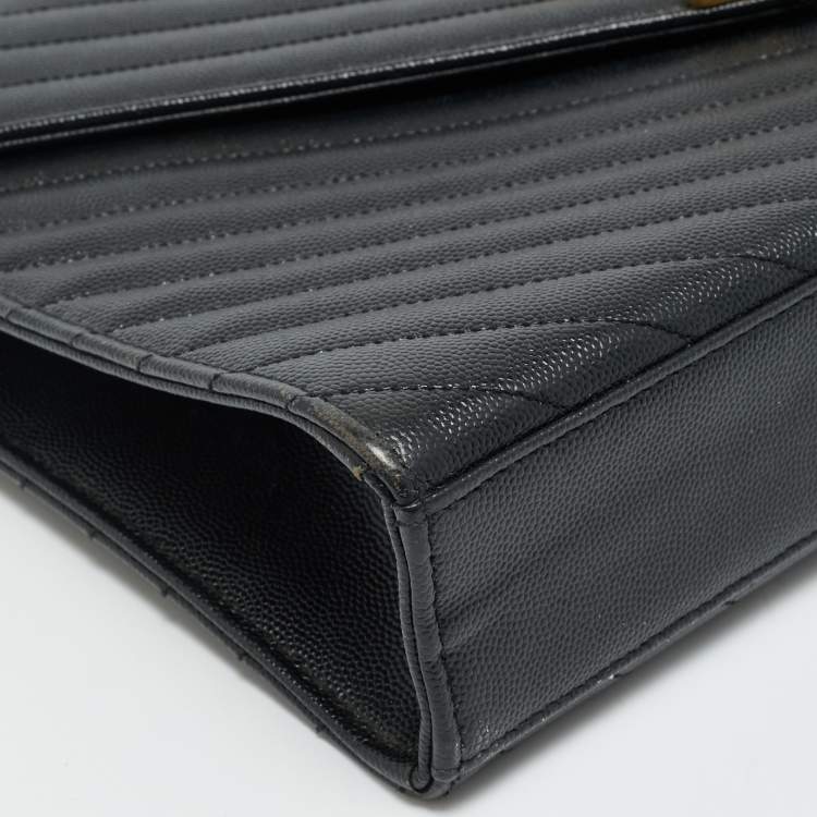 Pre Owned Saint Laurent Monogram Envelope Large Black Matelasse Leather Shoulder Bag
