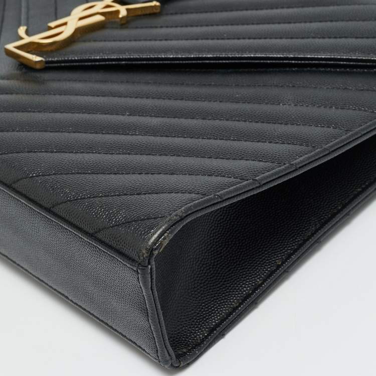 Pre Owned Saint Laurent Monogram Envelope Large Black Matelasse Leather Shoulder Bag