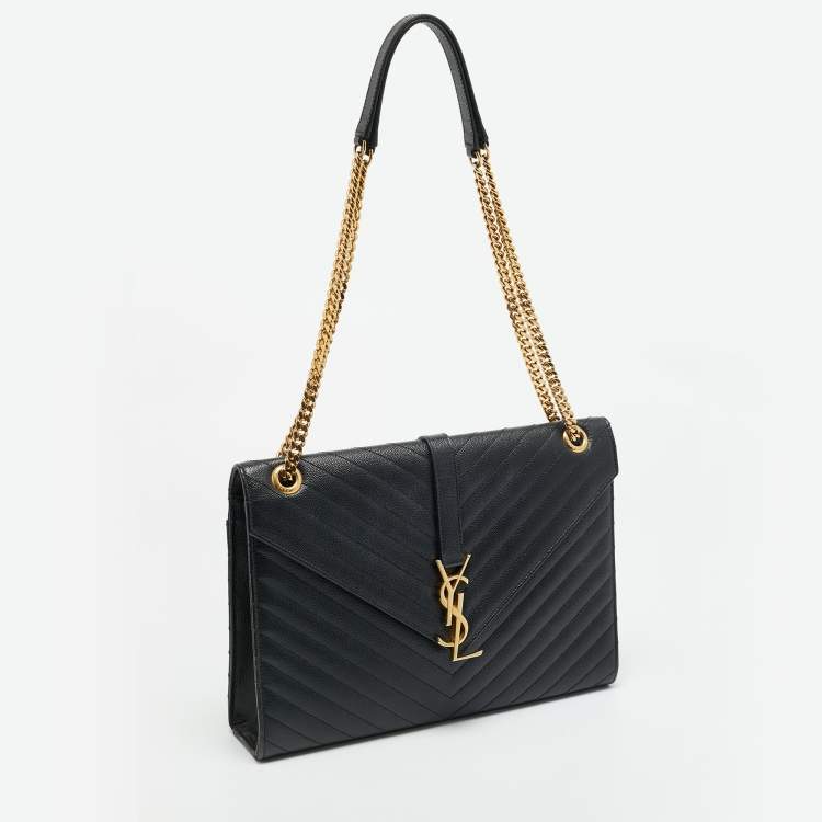 Pre Owned Saint Laurent Monogram Envelope Large Black Matelasse Leather Shoulder Bag