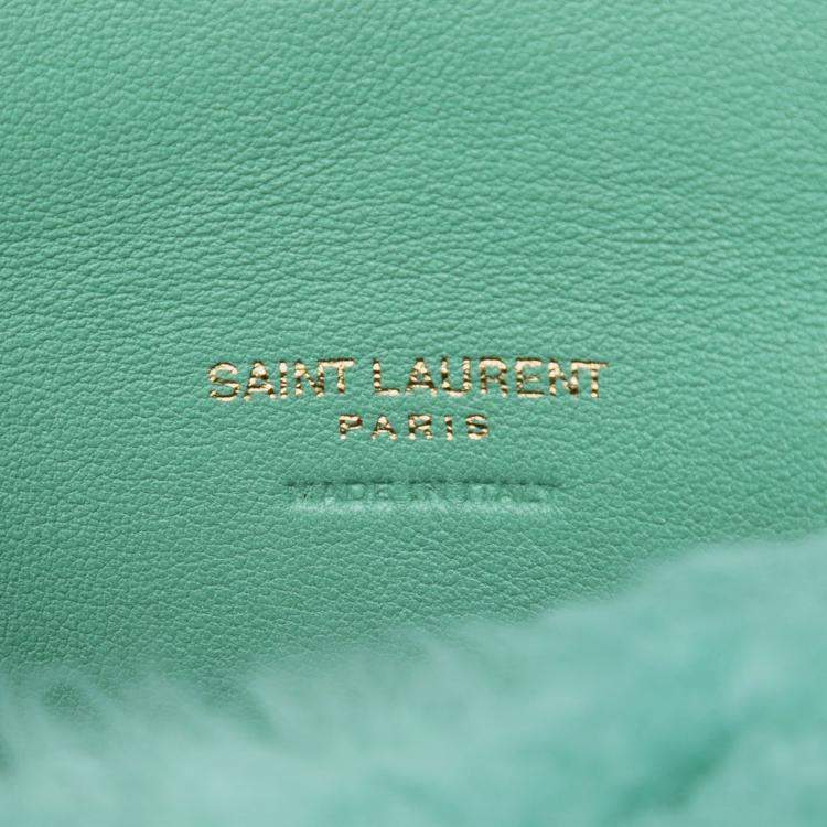 Pre Owned Saint Laurent Paris Green Shearling Loulou Puffer Clutch 