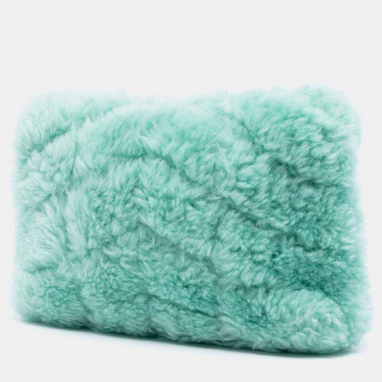 Pre Owned Saint Laurent Paris Green Shearling Loulou Puffer Clutch 