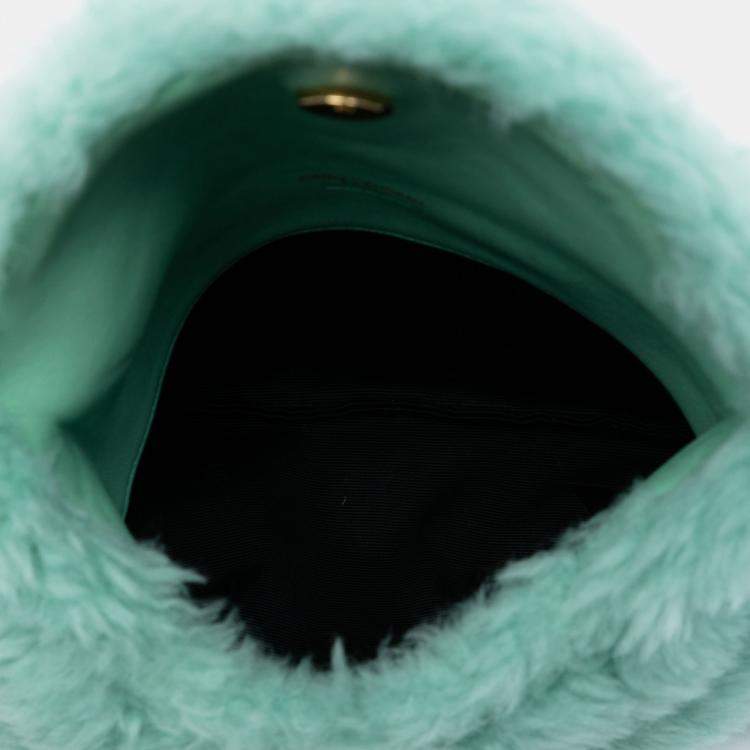 Pre Owned Saint Laurent Paris Green Shearling Loulou Puffer Clutch 