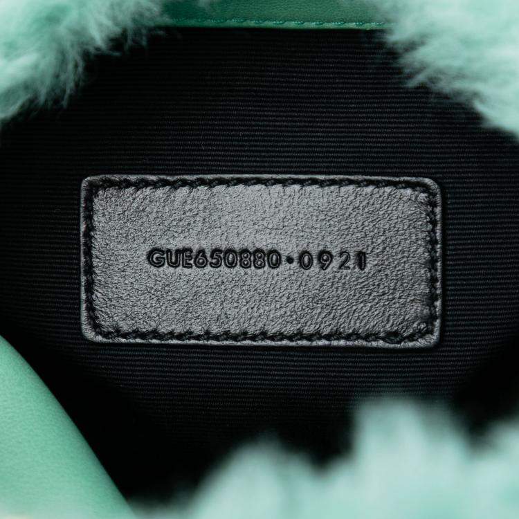 Pre Owned Saint Laurent Paris Green Shearling Loulou Puffer Clutch 