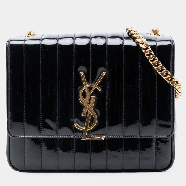 مملوكة مسبقًا Saint Laurent Paris Black Large Patent Vicky Crossbody