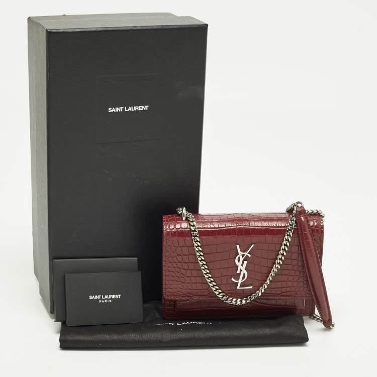 مملوكة مسبقًا Saint Laurent Sunset Small Red Croc Embossed Leather Shoulder Bag