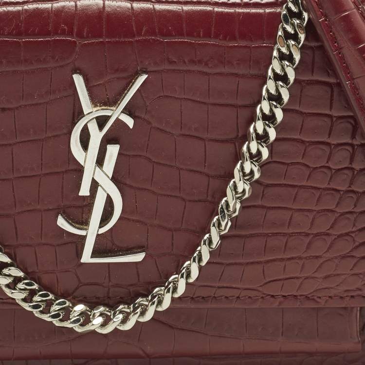 مملوكة مسبقًا Saint Laurent Sunset Small Red Croc Embossed Leather Shoulder Bag
