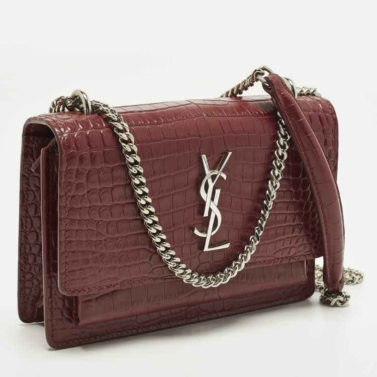 مملوكة مسبقًا Saint Laurent Sunset Small Red Croc Embossed Leather Shoulder Bag
