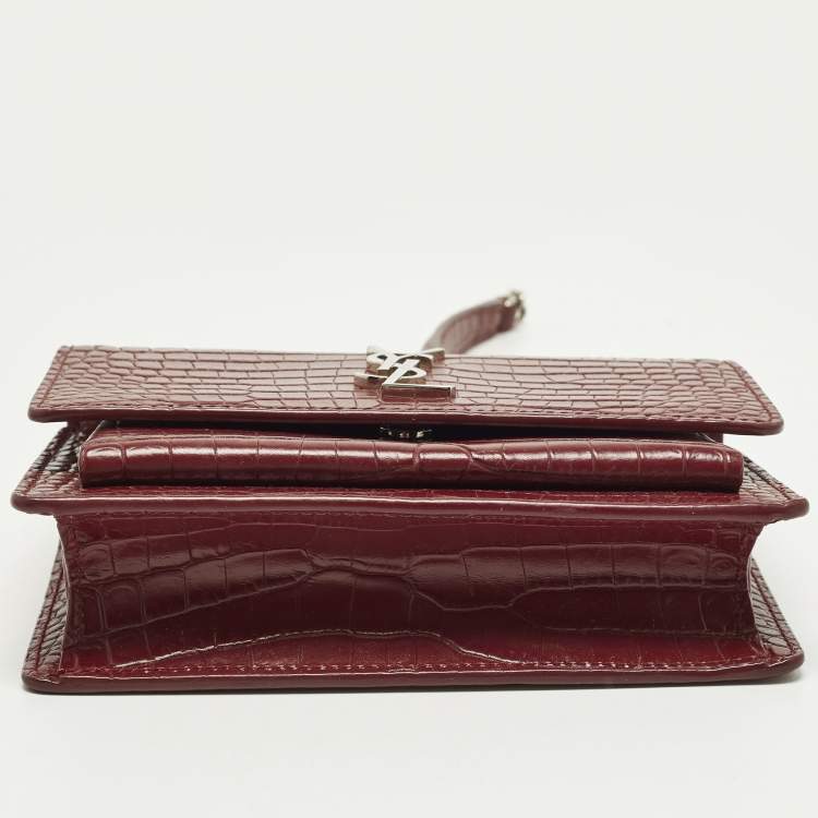 مملوكة مسبقًا Saint Laurent Sunset Small Red Croc Embossed Leather Shoulder Bag