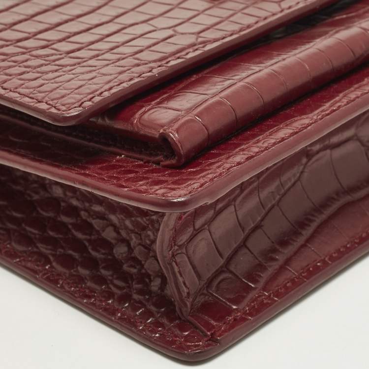 مملوكة مسبقًا Saint Laurent Sunset Small Red Croc Embossed Leather Shoulder Bag