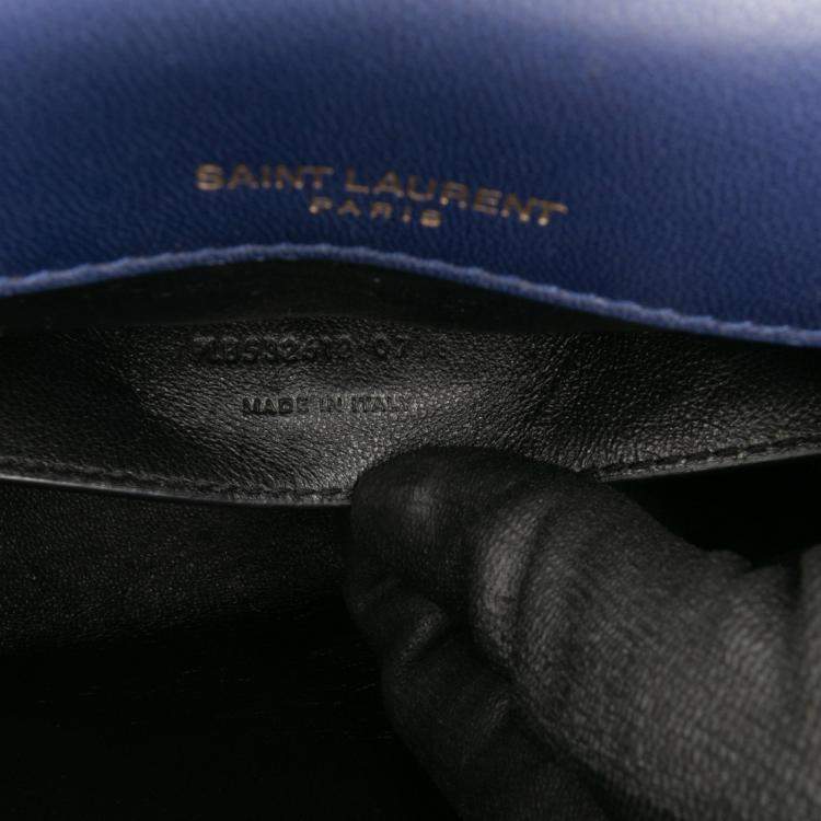 Pre Owned Saint Laurent Paris Blue Medium Lambskin Monogram Vicky Chain Bag