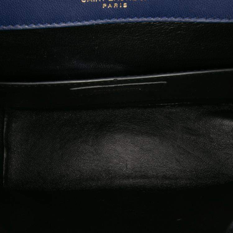 Pre Owned Saint Laurent Paris Blue Medium Lambskin Monogram Vicky Chain Bag