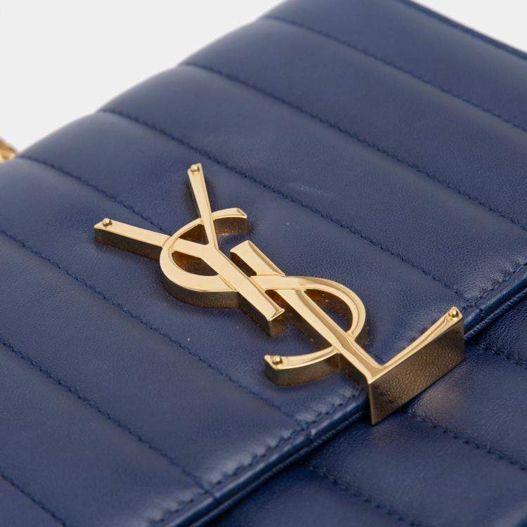 Pre Owned Saint Laurent Paris Blue Medium Lambskin Monogram Vicky Chain Bag