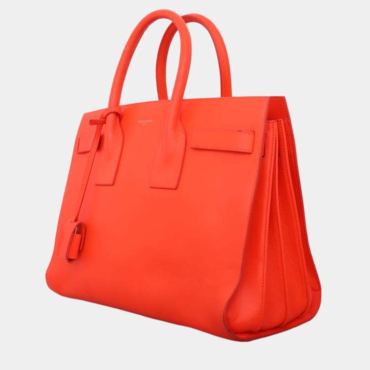 Pre Owned Saint Laurent Paris Small Sac De Jour Orange Calf  Bag