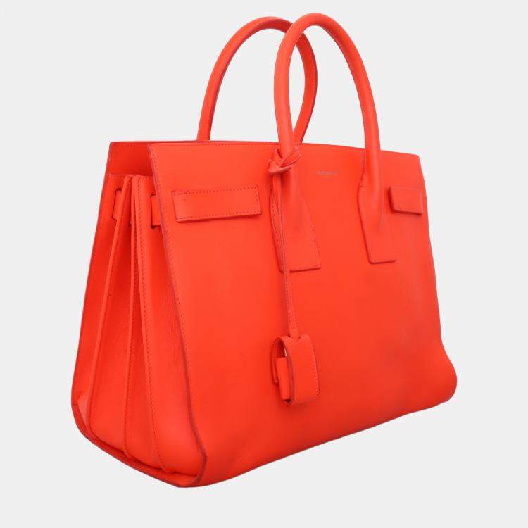 Pre Owned Saint Laurent Paris Small Sac De Jour Orange Calf  Bag