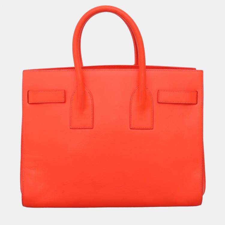 Pre Owned Saint Laurent Paris Small Sac De Jour Orange Calf  Bag