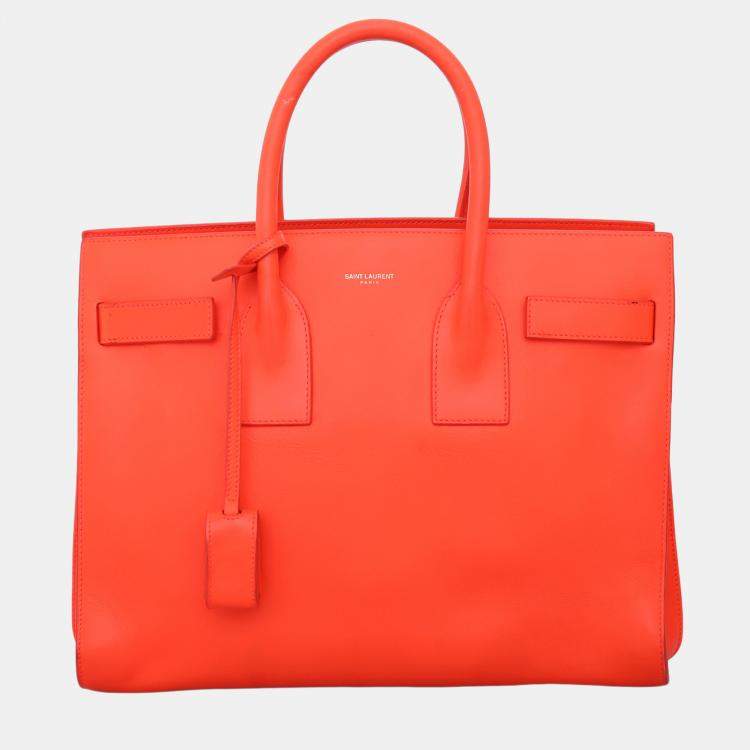 Pre Owned Saint Laurent Paris Small Sac De Jour Orange Calf  Bag