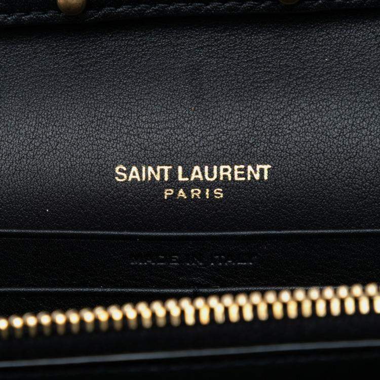 Pre Owned Saint Laurent Paris Black White Quilted Chevron Calfskin Polka Dot Monogram Envelope Chain Wallet