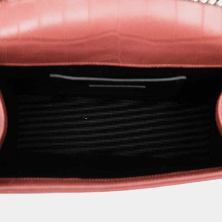 Pre Owned Saint Laurent Paris Pink Medium Croc Embossed Leather Kate Tassel Crossbody