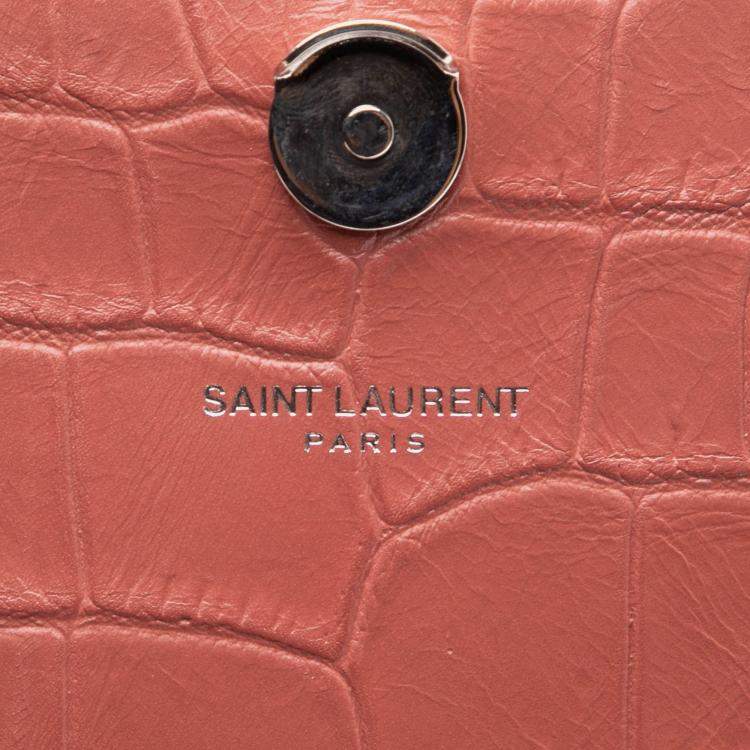 Pre Owned Saint Laurent Paris Pink Medium Croc Embossed Leather Kate Tassel Crossbody