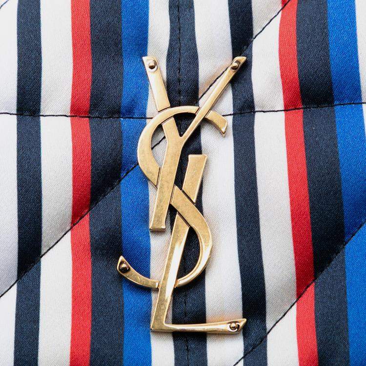 Pre Owned Saint Laurent Paris White Medium Quilted Silk Carre Patchwork Jamie Shoulder Bag