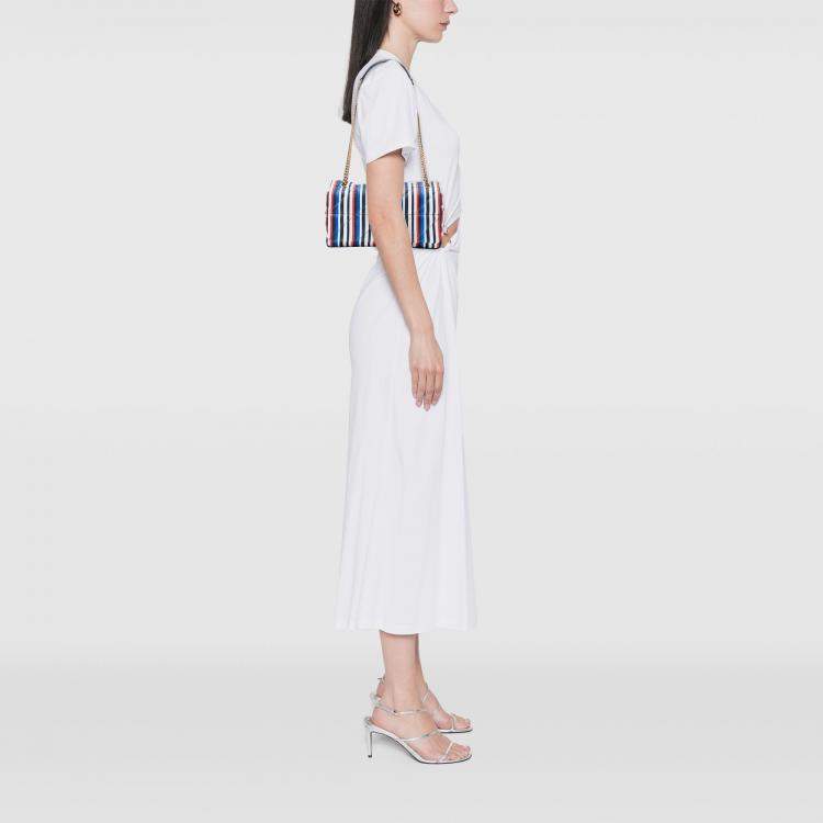 Pre Owned Saint Laurent Paris White Medium Quilted Silk Carre Patchwork Jamie Shoulder Bag