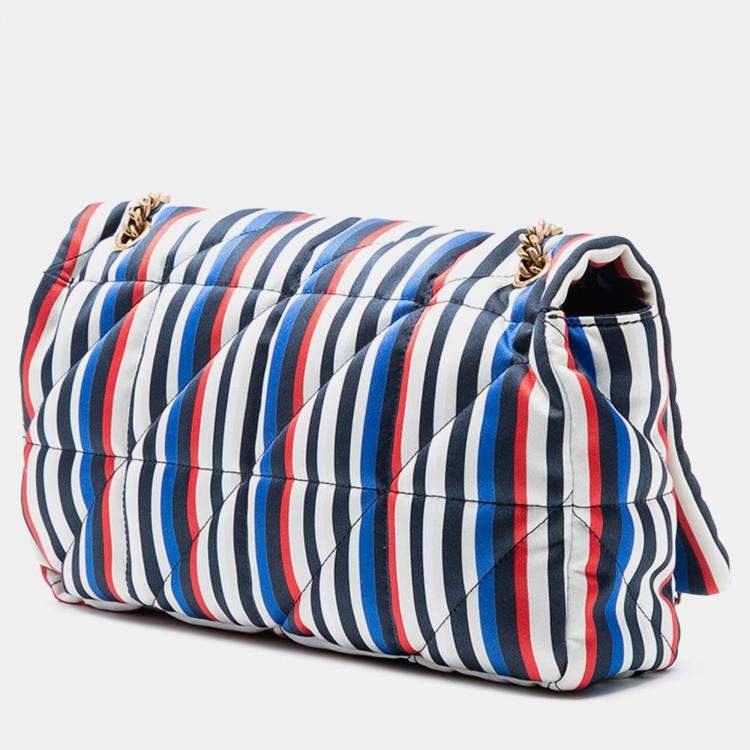 Pre Owned Saint Laurent Paris White Medium Quilted Silk Carre Patchwork Jamie Shoulder Bag