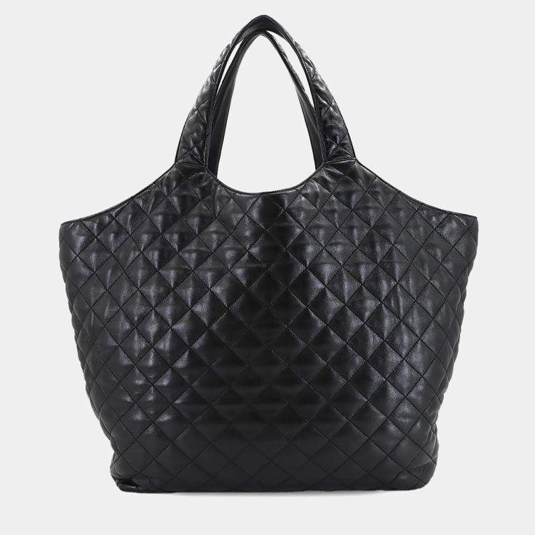 Pre Owned Saint Laurent Icare Maxi Black Leather Tote Bag