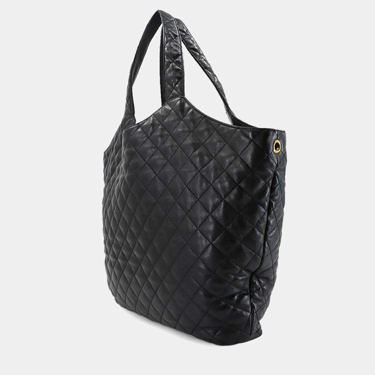 Pre Owned Saint Laurent Icare Maxi Black Leather Tote Bag