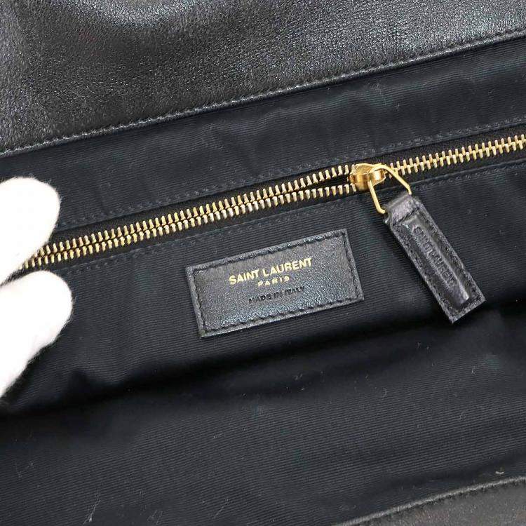 Pre Owned Saint Laurent Icare Maxi Black Leather Tote Bag