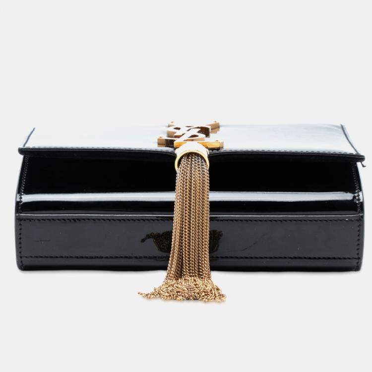 مملوكة مسبقًا Saint Laurent Paris Black Small Patent Monogram Kate Tassel Crossbody