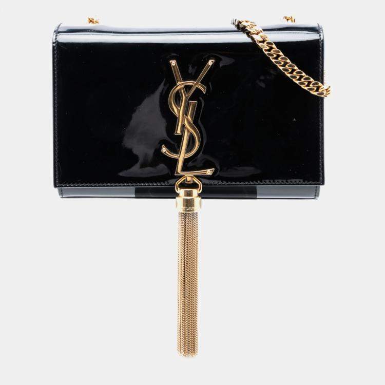 مملوكة مسبقًا Saint Laurent Paris Black Small Patent Monogram Kate Tassel Crossbody