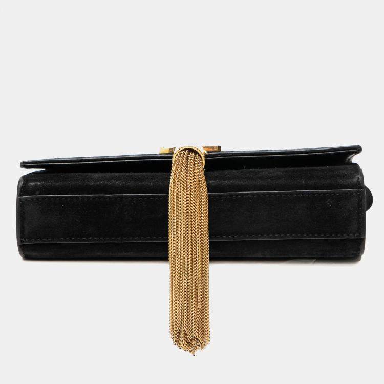 مملوكة مسبقًا Saint Laurent Paris Black Small Suede Monogram Kate Tassel Crossbody