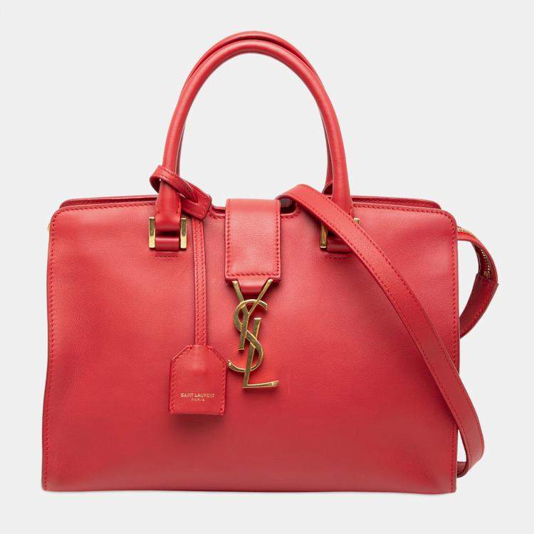 Pre Owned Saint Laurent Paris Red Baby Leather Monogram Downtown Cabas Satchel