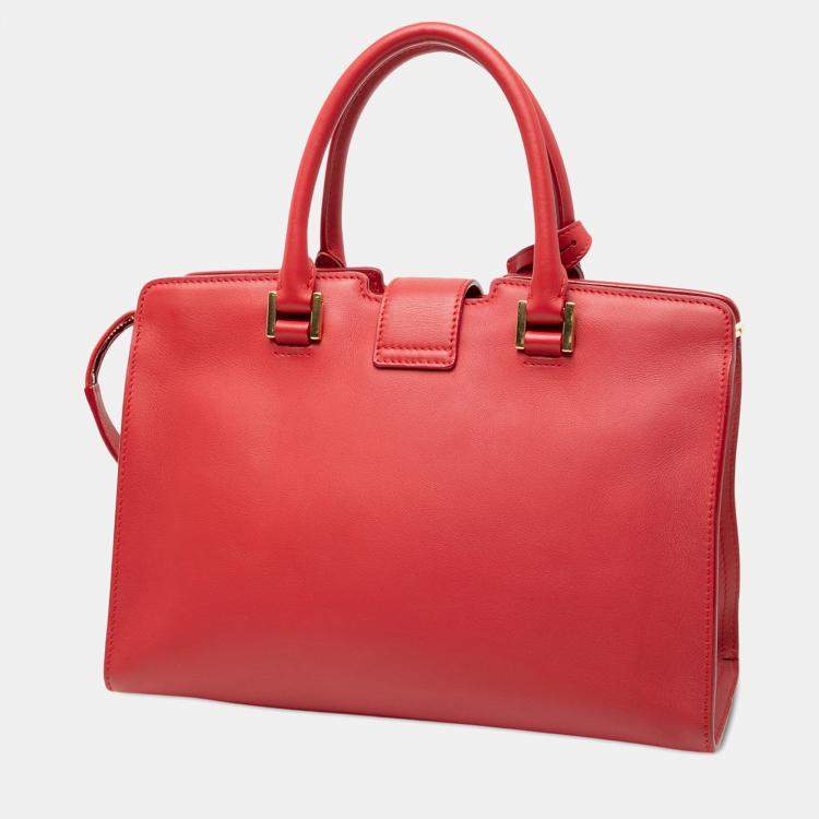 Pre Owned Saint Laurent Paris Red Baby Leather Monogram Downtown Cabas Satchel