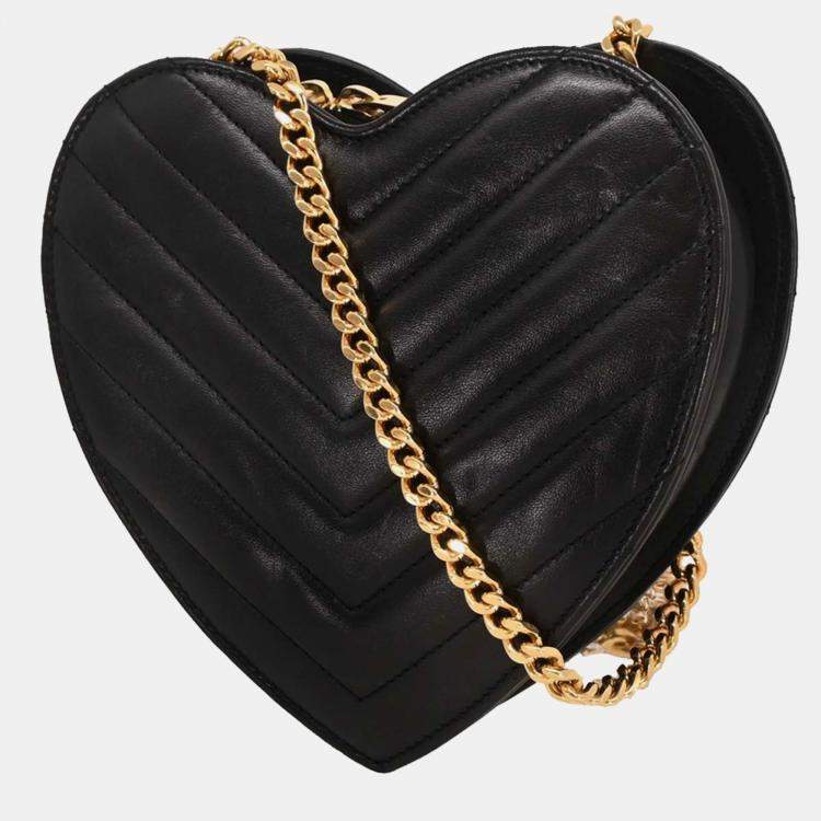 Pre Owned Saint Laurent Love Heart Black Leather Shoulder Bag