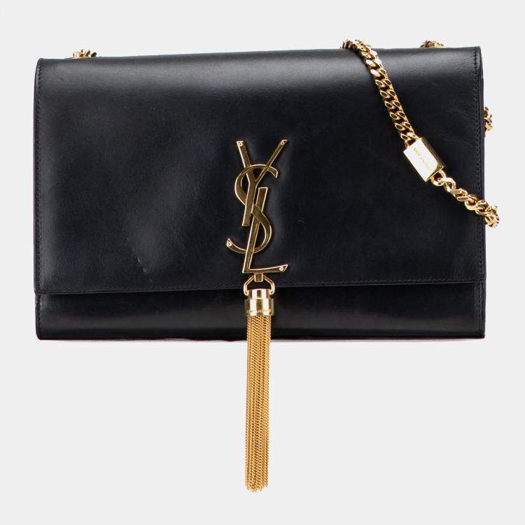 مملوكة مسبقًا Saint Laurent Paris Black Medium Smooth Calfskin Classic Monogram Kate Tassel Crossbody