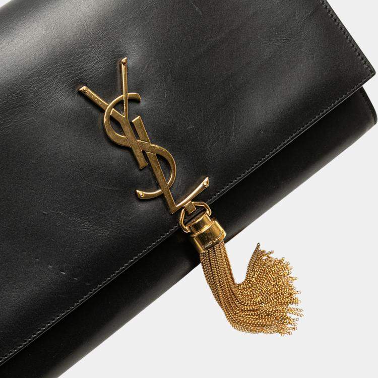 مملوكة مسبقًا Saint Laurent Paris Black Medium Smooth Calfskin Classic Monogram Kate Tassel Crossbody