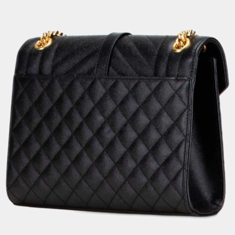 Pre Owned Saint Laurent Ysl Logo Envelope Medium Shoulder Bag In Black And Gold Leather