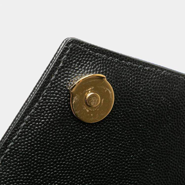 Pre Owned Saint Laurent Ysl Logo Envelope Medium Shoulder Bag In Black And Gold Leather