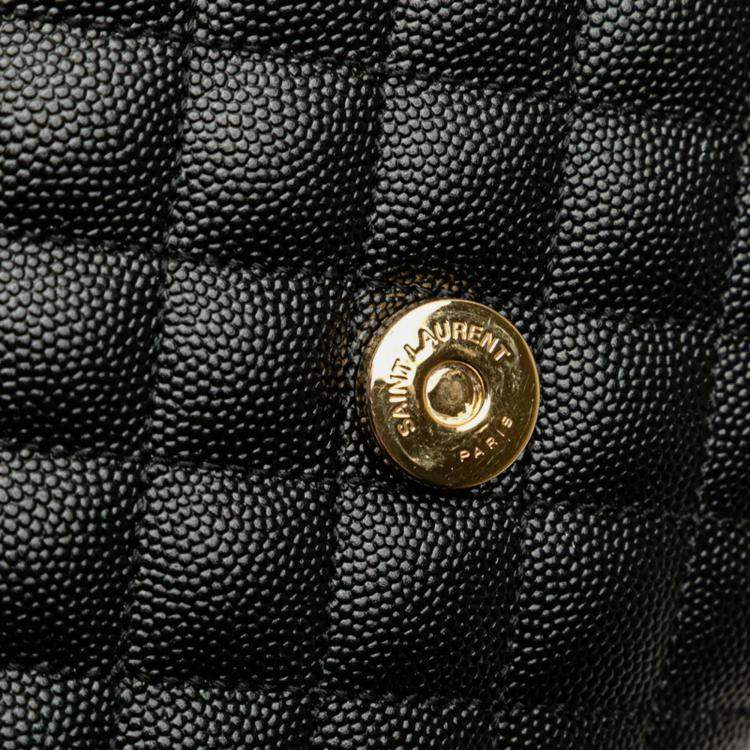 Pre Owned Saint Laurent Ysl Logo Envelope Medium Shoulder Bag In Black And Gold Leather