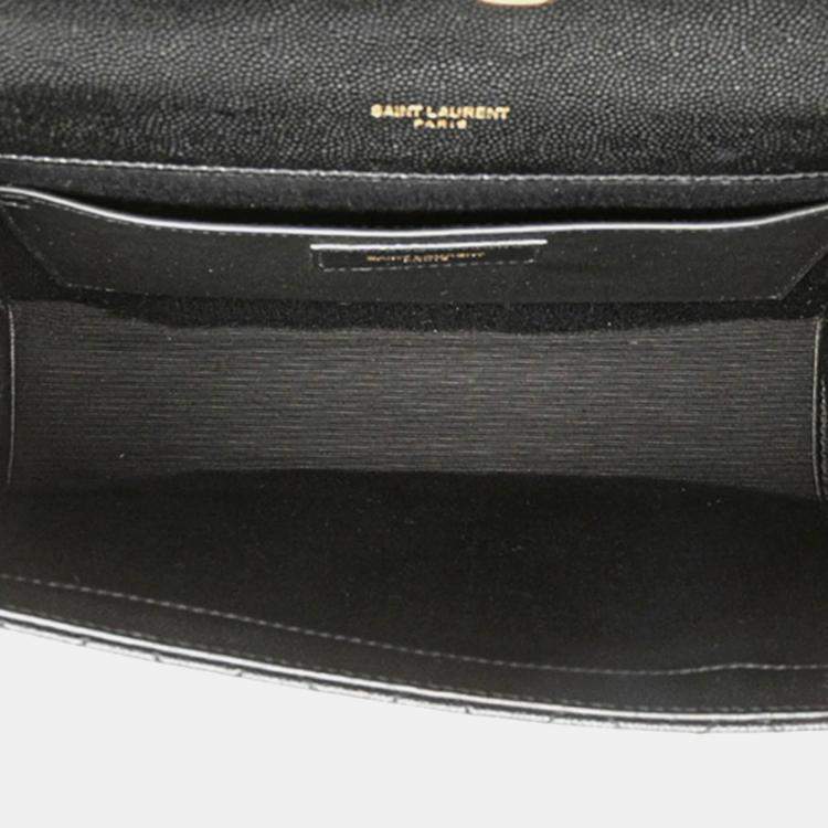 Pre Owned Saint Laurent Ysl Logo Envelope Medium Shoulder Bag In Black And Gold Leather