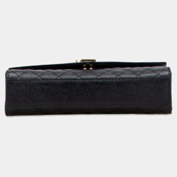 Pre Owned Saint Laurent Ysl Logo Envelope Medium Shoulder Bag In Black And Gold Leather