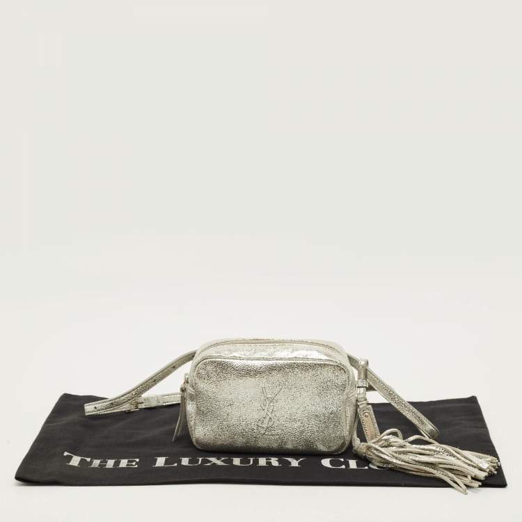 Pre Owned Saint Laurent Lou Silver Crackled Leather Convertible Belt Bag