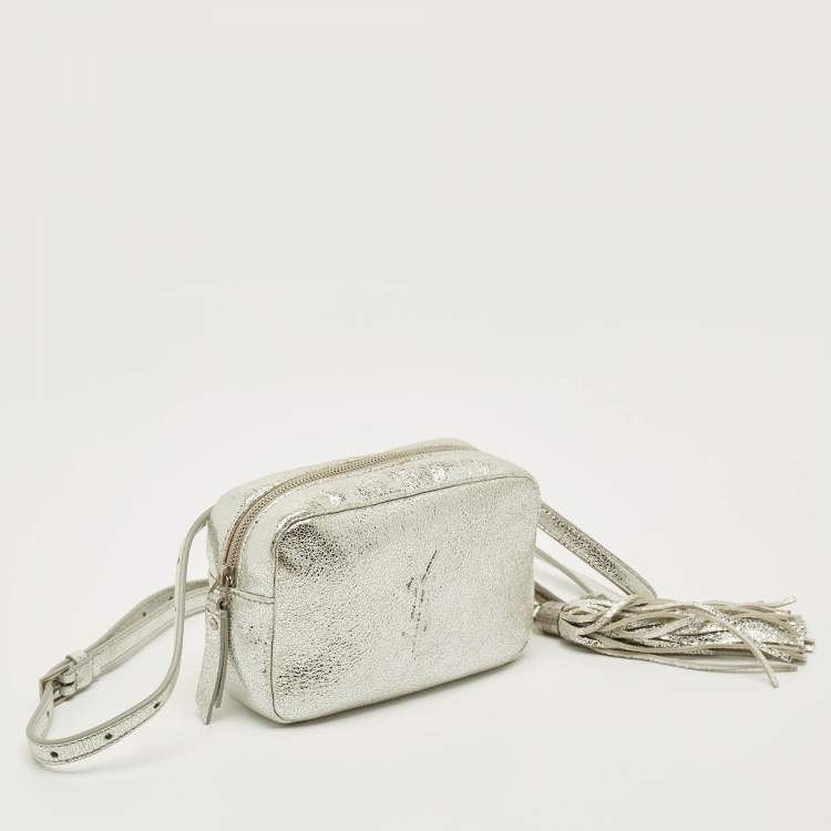 Pre Owned Saint Laurent Lou Silver Crackled Leather Convertible Belt Bag