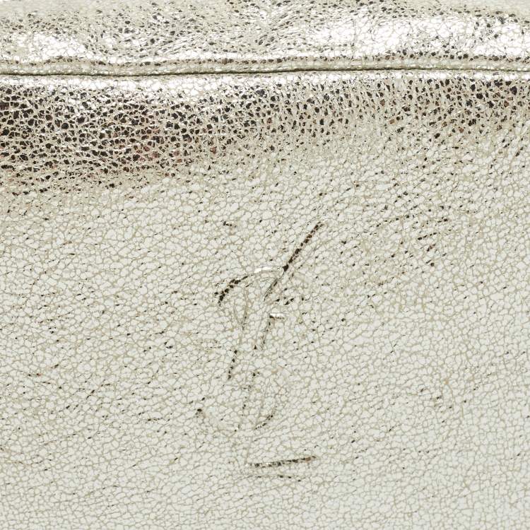 Pre Owned Saint Laurent Lou Silver Crackled Leather Convertible Belt Bag